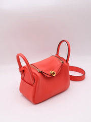 HERMES Mini Lindy - Rose Texas with Gold Hardware [Z]