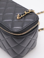 CHANEL Classic Lambskin Gold Ball Long Vanity Case - Black with Gold Hardware