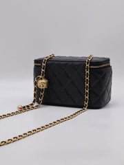 CHANEL Classic Lambskin Gold Ball Long Vanity Case - Black with Gold Hardware