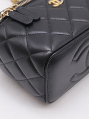 CHANEL Classic Lambskin Gold Ball Long Vanity Case - Black with Gold Hardware