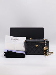 CHANEL Classic Lambskin Gold Ball Long Vanity Case - Black with Gold Hardware