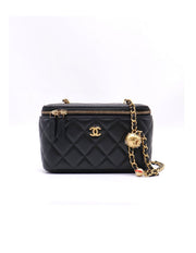 CHANEL Classic Lambskin Gold Ball Long Vanity Case - Black with Gold Hardware