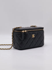 CHANEL Classic Lambskin Gold Ball Long Vanity Case - Black with Gold Hardware