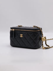 CHANEL Classic Lambskin Gold Ball Long Vanity Case - Black with Gold Hardware