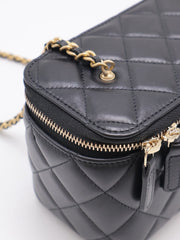 CHANEL Classic Lambskin Gold Ball Long Vanity Case - Black with Gold Hardware
