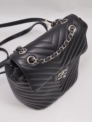 CHANEL Salzburg Chevron Backpack - Black with Silver Hardware [Series 22]