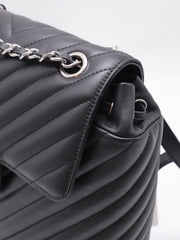 CHANEL Salzburg Chevron Backpack - Black with Silver Hardware [Series 22]