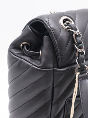 CHANEL Salzburg Chevron Backpack - Black with Silver Hardware [Series 22]