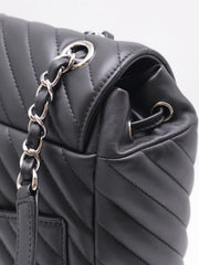 CHANEL Salzburg Chevron Backpack - Black with Silver Hardware [Series 22]