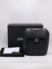 CHANEL Salzburg Chevron Backpack - Black with Silver Hardware [Series 22]