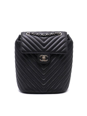 CHANEL Salzburg Chevron Backpack - Black with Silver Hardware [Series 22]