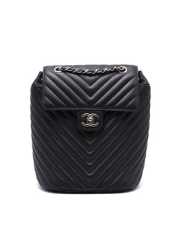 CHANEL Salzburg Chevron Backpack - Black with Silver Hardware [Series 22]