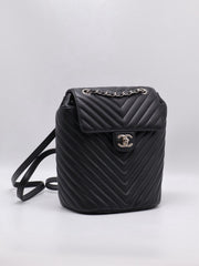 CHANEL Salzburg Chevron Backpack - Black with Silver Hardware [Series 22]