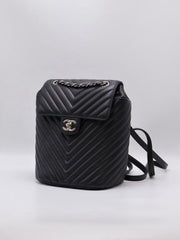 CHANEL Salzburg Chevron Backpack - Black with Silver Hardware [Series 22]