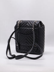 CHANEL Salzburg Chevron Backpack - Black with Silver Hardware [Series 22]