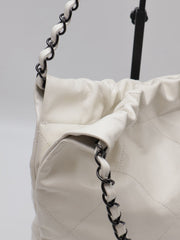 CHANEL 22 Handbag Small - White with Black Lettering