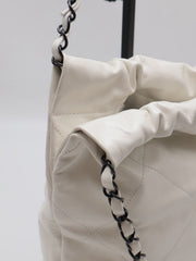 CHANEL 22 Handbag Small - White with Black Lettering