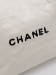 CHANEL 22 Handbag Small - White with Black Lettering