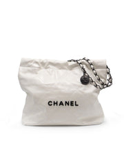 CHANEL 22 Handbag Small - White with Black Lettering