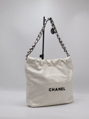 CHANEL 22 Handbag Small - White with Black Lettering
