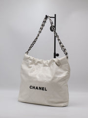 CHANEL 22 Handbag Small - White with Black Lettering