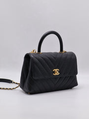 CHANEL Small Coco Handle Chevron - Black with Gold Hardware [Series 26]