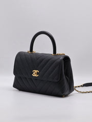 CHANEL Small Coco Handle Chevron - Black with Gold Hardware [Series 26]