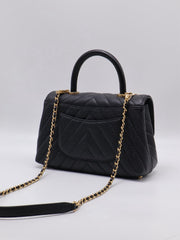 CHANEL Small Coco Handle Chevron - Black with Gold Hardware [Series 26]
