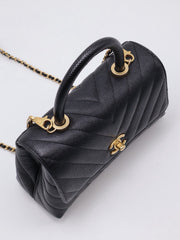 CHANEL Small Coco Handle Chevron - Black with Gold Hardware [Series 26]