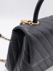 CHANEL Small Coco Handle Chevron - Black with Gold Hardware [Series 26]