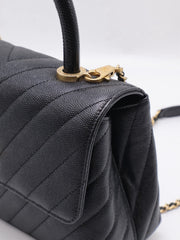 CHANEL Small Coco Handle Chevron - Black with Gold Hardware [Series 26]