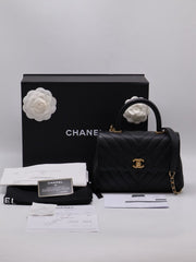 CHANEL Small Coco Handle Chevron - Black with Gold Hardware [Series 26]