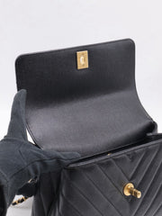 CHANEL Small Coco Handle Chevron - Black with Gold Hardware [Series 26]