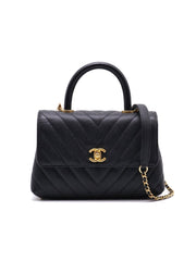 CHANEL Small Coco Handle Chevron - Black with Gold Hardware [Series 26]