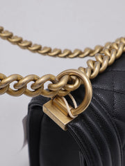 CHANEL Boy Flap Bag 25 Grained Calfskin - Black with Gold Hardware [Series 29]