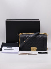 CHANEL Boy Flap Bag 25 Grained Calfskin - Black with Gold Hardware [Series 29]