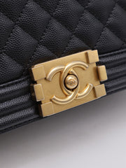 CHANEL Boy Flap Bag 25 Grained Calfskin - Black with Gold Hardware [Series 29]