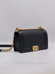 CHANEL Boy Flap Bag 25 Grained Calfskin - Black with Gold Hardware [Series 29]