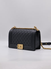 CHANEL Boy Flap Bag 25 Grained Calfskin - Black with Gold Hardware [Series 29]