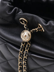 CHANEL 21S Pearl CC Drawstring Bucket Bag - Black with Gold Hardware [Series 31]