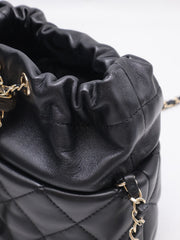 CHANEL 21S Pearl CC Drawstring Bucket Bag - Black with Gold Hardware [Series 31]