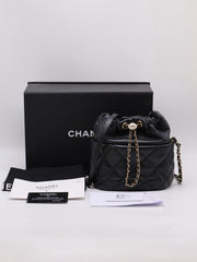 CHANEL 21S Pearl CC Drawstring Bucket Bag - Black with Gold Hardware [Series 31]