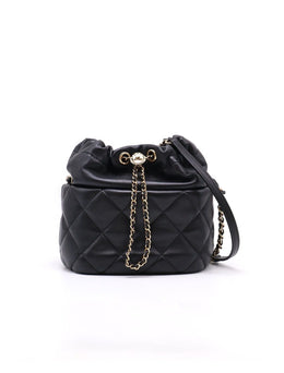 CHANEL 21S Pearl CC Drawstring Bucket Bag - Black with Gold Hardware [Series 31]