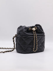 CHANEL 21S Pearl CC Drawstring Bucket Bag - Black with Gold Hardware [Series 31]