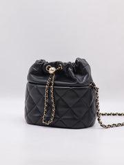 CHANEL 21S Pearl CC Drawstring Bucket Bag - Black with Gold Hardware [Series 31]