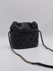 CHANEL 21S Pearl CC Drawstring Bucket Bag - Black with Gold Hardware [Series 31]