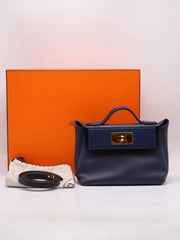 HERMES Mini 24/24 - Bleu Nuit with Gold Hardware [Y]