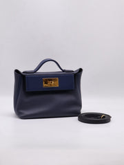 HERMES Mini 24/24 - Bleu Nuit with Gold Hardware [Y]