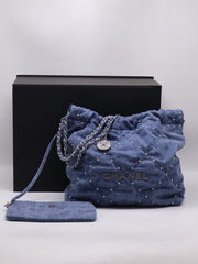 CHANEL 22 Handbag Small - Studded Denim