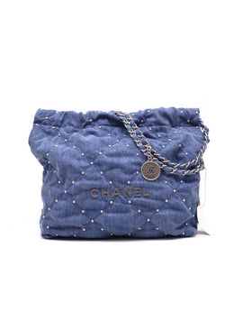 CHANEL 22 Handbag Small - Studded Denim